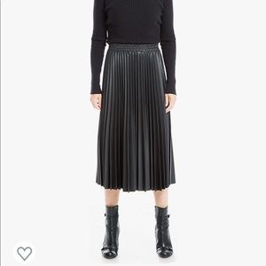 Pleated leather midi skirt